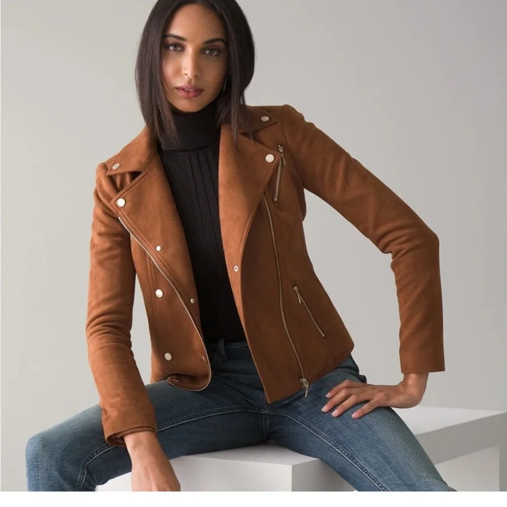 White House Black Market Tan Leather Jacket - Picture 2 of 6